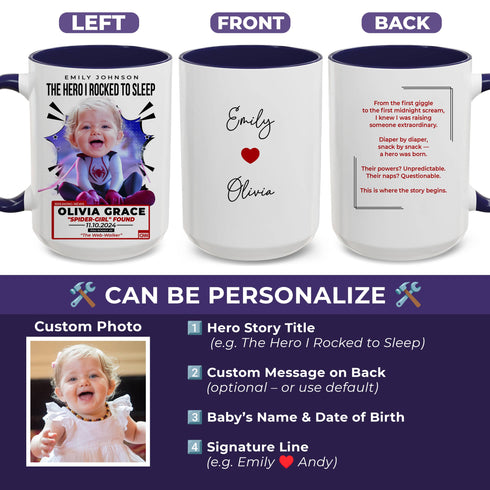 Custom Spider-Girl Baby Mug – “The Web-Walker” Design with Name, Photo & Quote – Personalized Gift for Moms